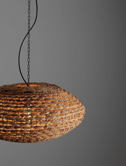 Nova Luce Pendelleuchte Bola E27 Schwarz Beige Textil Rattan Ø58cm 9586523