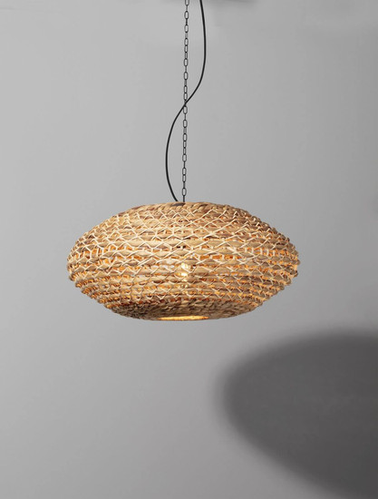 Nova Luce Pendelleuchte Bola E27 Schwarz Beige Textil Rattan Ø58cm 9586523