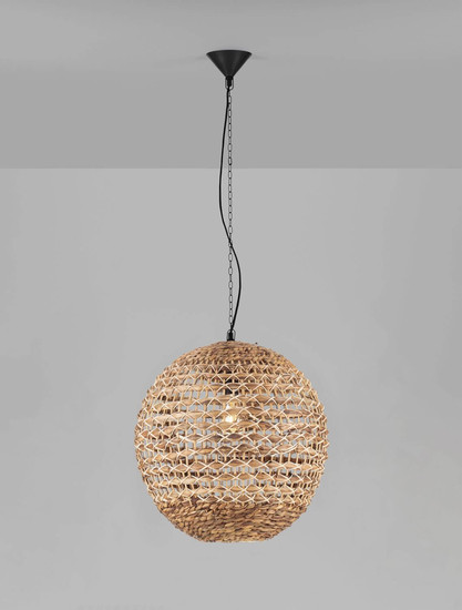 Nova Luce Pendelleuchte Bola E27 Schwarz Beige Textil Rattan Ø50cm 9586524