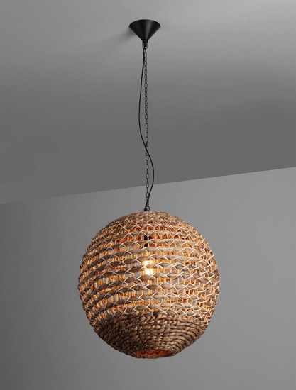 Nova Luce Pendelleuchte Bola E27 Schwarz Beige Textil Rattan Ø50cm 9586524