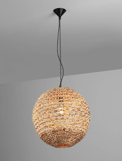 Nova Luce Pendelleuchte Bola E27 Schwarz Beige Textil Rattan Ø50cm 9586524