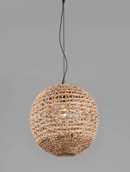 Nova Luce Pendelleuchte Bola E27 Schwarz Beige Textil Rattan Ø50cm 9586524