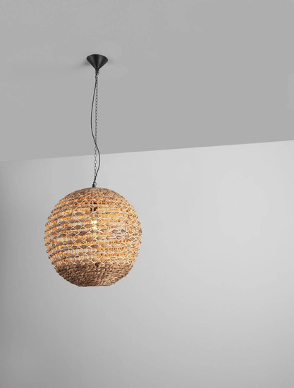 Nova Luce Pendelleuchte Bola E27 Schwarz Beige Textil Rattan Ø50cm 9586524
