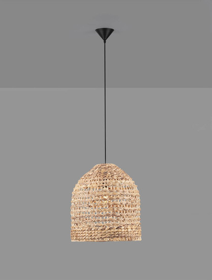 Nova Luce Pendelleuchte Bola E27 Schwarz Beige Textil Rattan Ø40cm 9586525