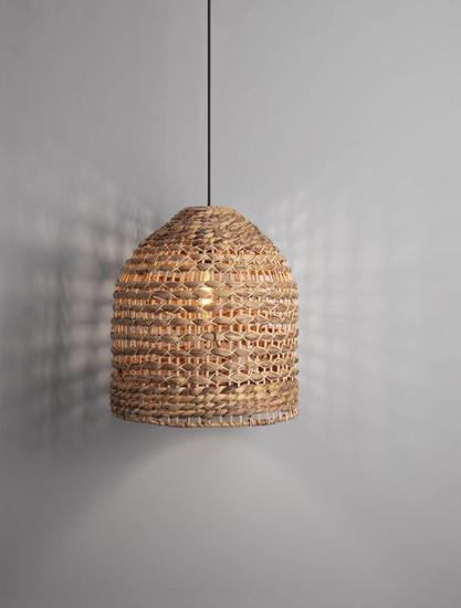 Nova Luce Pendelleuchte Bola E27 Schwarz Beige Textil Rattan Ø40cm 9586525