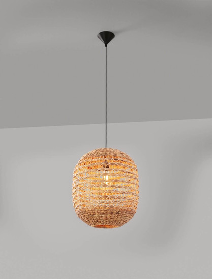 Nova Luce Pendelleuchte Bola E27 Schwarz Beige Textil Rattan Ø42cm 9586526