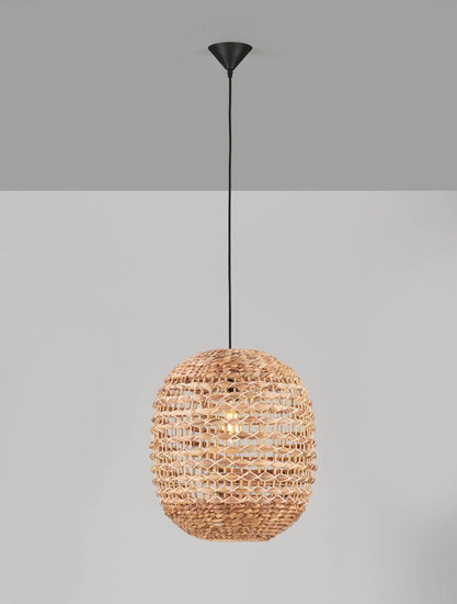 Nova Luce Pendelleuchte Bola E27 Schwarz Beige Textil Rattan Ø42cm 9586526
