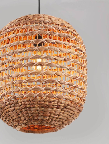 Nova Luce Pendelleuchte Bola E27 Schwarz Beige Textil Rattan Ø42cm 9586526