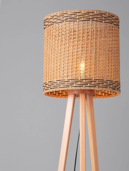 Nova Luce Stehleuchte Plette E27 Natur Schwarz Holz Rattan 165cm 9586528