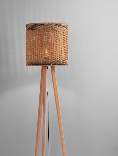 Nova Luce Stehleuchte Plette E27 Natur Schwarz Holz Rattan 165cm 9586528