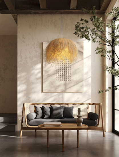 Nova Luce Pendelleuchte Jaunet E27 Natur Schwarz Rattan Ø65cm 9586535