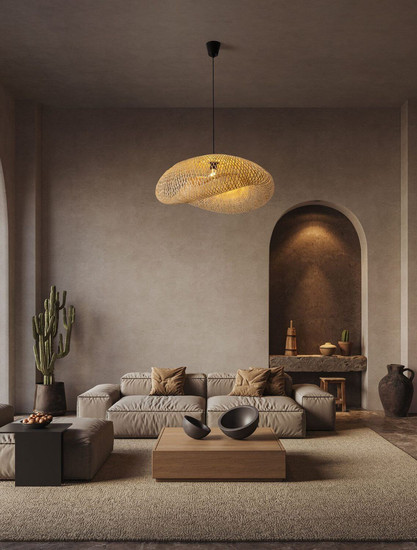 Nova Luce Pendelleuchte Adaline E27 Natur Schwarz Bambus 76x56cm 9586539