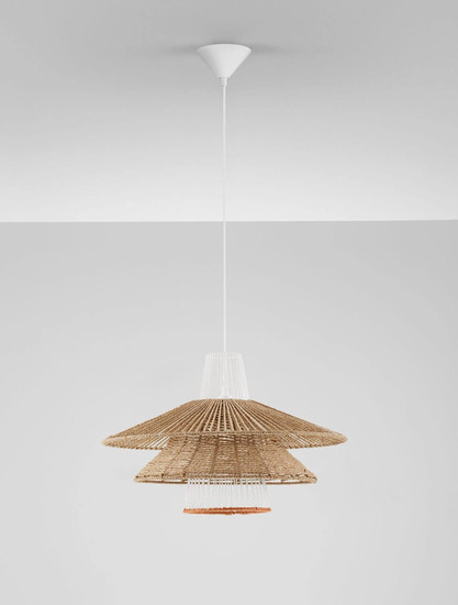 Nova Luce Pendelleuchte Kao E27 Natur Orange Weiß Stahl Rattan Ø50cm 9586600