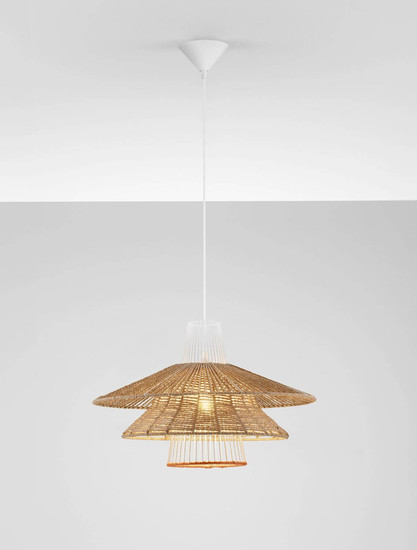 Nova Luce Pendelleuchte Kao E27 Natur Orange Weiß Stahl Rattan Ø50cm 9586600