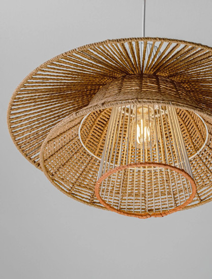 Nova Luce Pendelleuchte Kao E27 Natur Orange Weiß Stahl Rattan Ø50cm 9586600