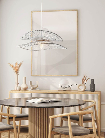 Nova Luce Pendelleuchte Artic E27 Weiß Stahl Rattan Ø60cm 9586601