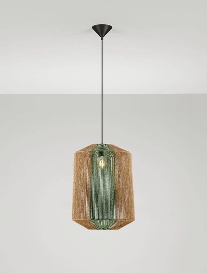 Nova Luce Pendelleuchte Dena E27 Grün Schwarz Natur Stahl Seil Ø38cm 9586602