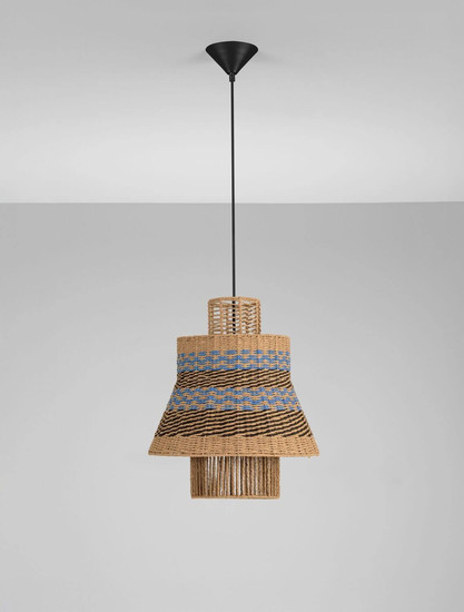 Nova Luce Pendelleuchte Mande E27 Natur Blau Schwarz Stahl Seil Ø40cm 9586608