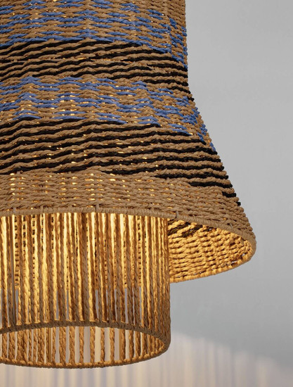 Nova Luce Pendelleuchte Mande E27 Natur Blau Schwarz Stahl Seil Ø40cm 9586608
