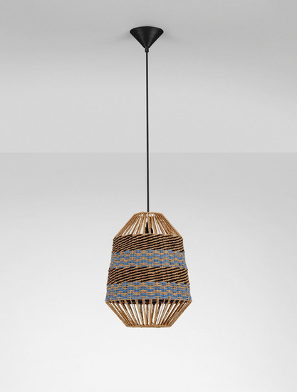 Nova Luce Pendelleuchte Copos E27 Natur Blau Schwarz Stahl Seil Ø30cm 9586609