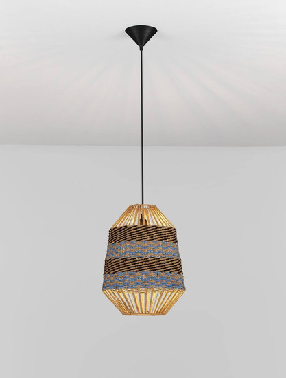 Nova Luce Pendelleuchte Copos E27 Natur Blau Schwarz Stahl Seil Ø30cm 9586609