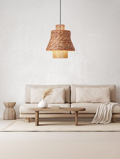 Nova Luce Pendelleuchte Mande E27 Natur Orange Schwarz Stahl Seil Ø40cm 9586610