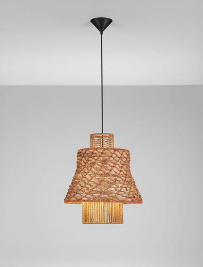 Nova Luce Pendelleuchte Mande E27 Natur Orange Schwarz Stahl Seil Ø40cm 9586610
