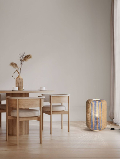 Nova Luce Tischleuchte Abby E27 Natur Blau Gelb Seil Ø33cm 9586611