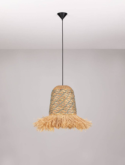Nova Luce Pendelleuchte Sorello E27 Natur Blau Schwarz Stahl Seil Ø32cm 9586615