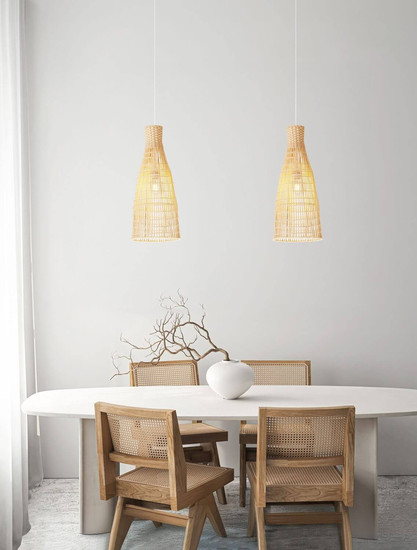 Nova Luce Pendelleuchte Niro E27 Natur Weiß Rattan Ø24cm 9586619