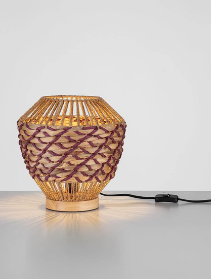 Nova Luce Tischleuchte Mapi E27 Natur Rot Seil Rattan Ø29cm 9586623