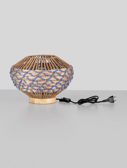 Nova Luce Tischleuchte Mapi E27 Natur Blau Seil Rattan Ø31cm 9586624