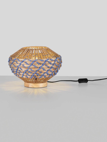 Nova Luce Tischleuchte Mapi E27 Natur Blau Seil Rattan Ø31cm 9586624