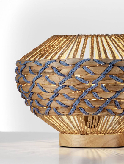 Nova Luce Tischleuchte Mapi E27 Natur Blau Seil Rattan Ø31cm 9586624