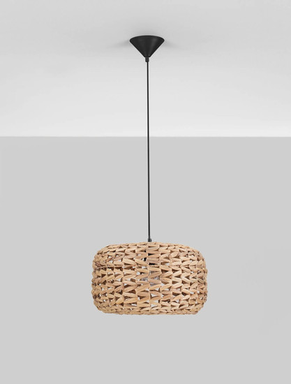 Nova Luce Pendelleuchte Ponn E27 Natur Schwarz Stahl Rattan Ø40cm 9586625
