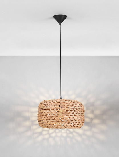 Nova Luce Pendelleuchte Ponn E27 Natur Schwarz Stahl Rattan Ø40cm 9586625