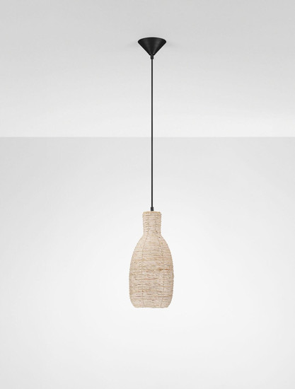 Nova Luce Pendelleuchte Ona E27 Natur Schwarz Stahl Rattan Ø18cm 9586626