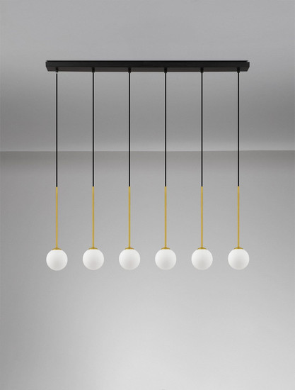 Nova Luce Pendelleuchte Savoy 6-flammig 6xG9 Gold Schwarz Opal Glas Metall 100x11cm 9620159