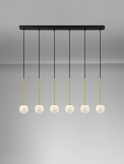 Nova Luce Pendelleuchte Savoy 6-flammig 6xG9 Gold Schwarz Opal Glas Metall 100x11cm 9620159