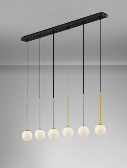 Nova Luce Pendelleuchte Savoy 6-flammig 6xG9 Gold Schwarz Opal Glas Metall 100x11cm 9620159