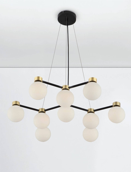 Nova Luce Pendelleuchte Ovalino 10-flammig 10xG9 Gold Schwarz Opal Glas Metall 66x63cm 9620161