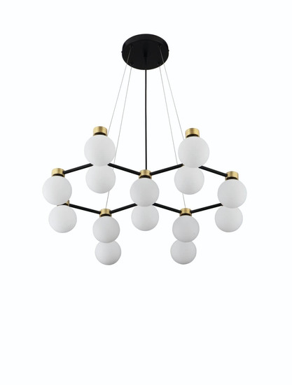 Nova Luce Pendelleuchte Ovalino 14-flammig 14xG9 Gold Schwarz Opal Glas Metall 73x64cm 9620162