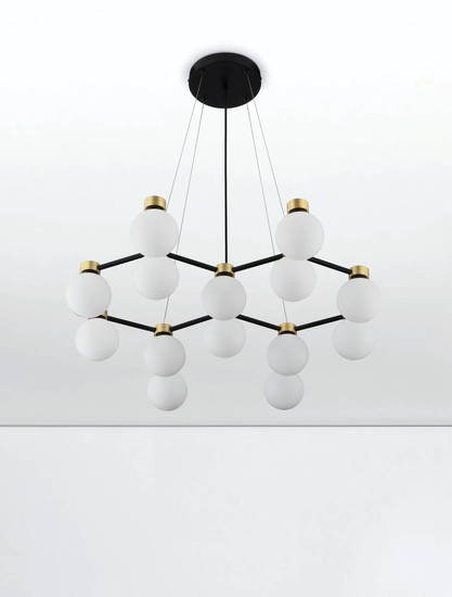 Nova Luce Pendelleuchte Ovalino 14-flammig 14xG9 Gold Schwarz Opal Glas Metall 73x64cm 9620162