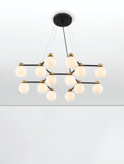 Nova Luce Pendelleuchte Ovalino 14-flammig 14xG9 Gold Schwarz Opal Glas Metall 73x64cm 9620162