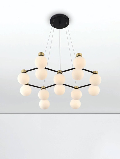 Nova Luce Pendelleuchte Ovalino 14-flammig 14xG9 Gold Schwarz Opal Glas Metall 73x64cm 9620162