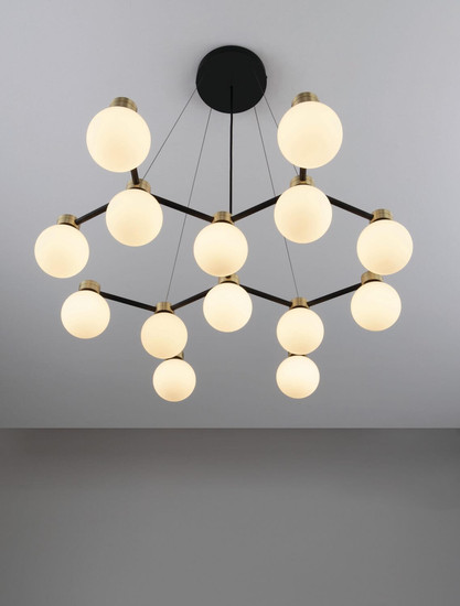 Nova Luce Pendelleuchte Ovalino 14-flammig 14xG9 Gold Schwarz Opal Glas Metall 73x64cm 9620162
