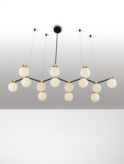 Nova Luce Pendelleuchte Ovalino 14-flammig 14xG9 Gold Schwarz Opal Glas Metall 107x47cm 9620163