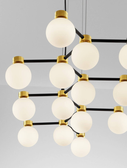 Nova Luce Pendelleuchte Ovalino 14-flammig 14xG9 Gold Schwarz Opal Glas Metall 107x47cm 9620163