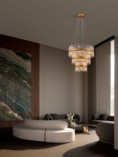 Nova Luce Pendelleuchte Crown 42-flammig 42xG9 Gold Metall Kristall Ø75cm 9695121