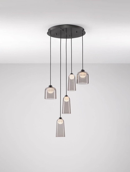 Nova Luce LED Pendelleuchte Dione 25W warmweiss 3000K Rauchgrau Schwarz Aluminium Stahl Ø45cm 9695274